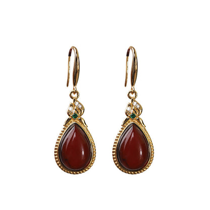 S925 Silver Gold Plated Jewelry Water Drop Blood Pearl Drop