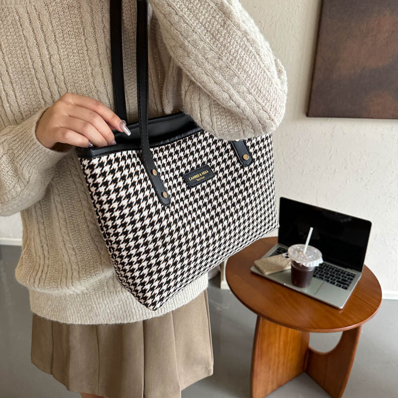 Bolso de Hombro de Pata de Gallo Moda Invierno Bolsos de Desplazamiento Bolsos Grandes de Mujer Bolsos de Compras Informales