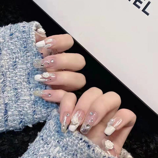 Autocollants d'ongles en relief de plâtre Camélia