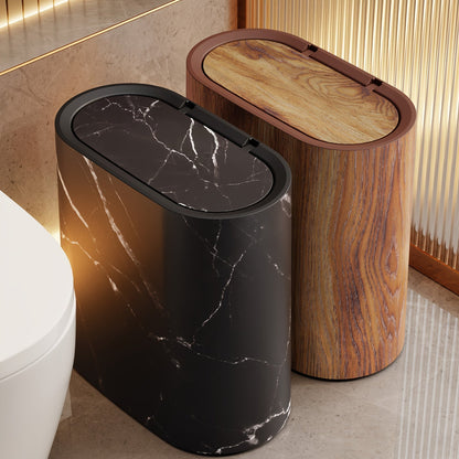 Cubo de Basura de Mármol para Baño con Tapa, Papelera de Cocina Pequeña Ovalada