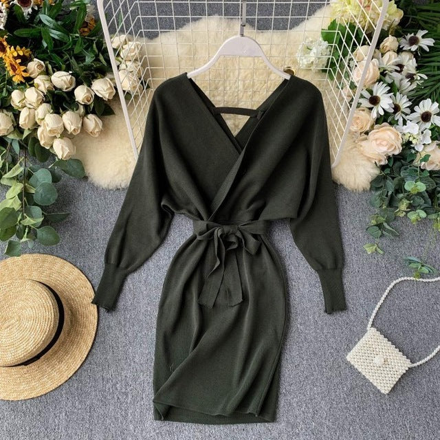 New Red Fall/Autumn Winter Knitted Sweater Dress for women
