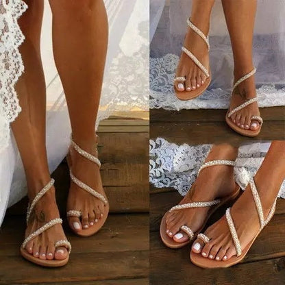 Chaussures de plage grande taille à strass et semelle plate