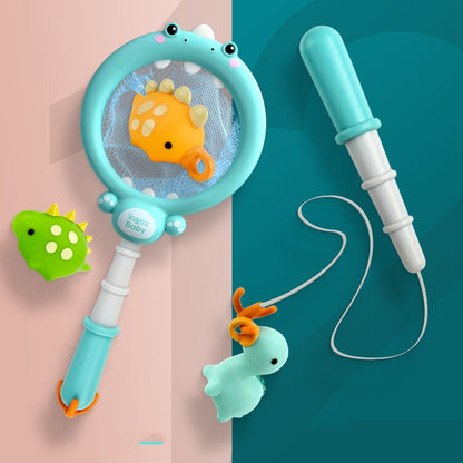 Juguete de baño de dinosaurio para pescar, juguete de pesca que puede rociar agua, red de pesca con sonido al apretar
