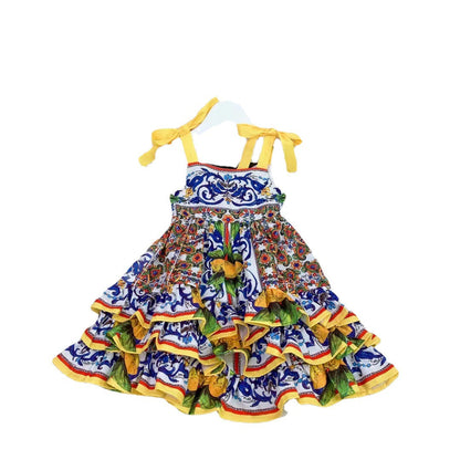 New Cute Pastoral Girls Court Print Suspender Skirt