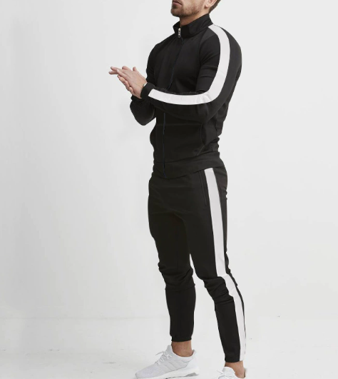 Men's Hooded Zip-Up Athletic Tracksuit Set – Slim Fit Muscle Workout Suit for Gym & Casual Wear