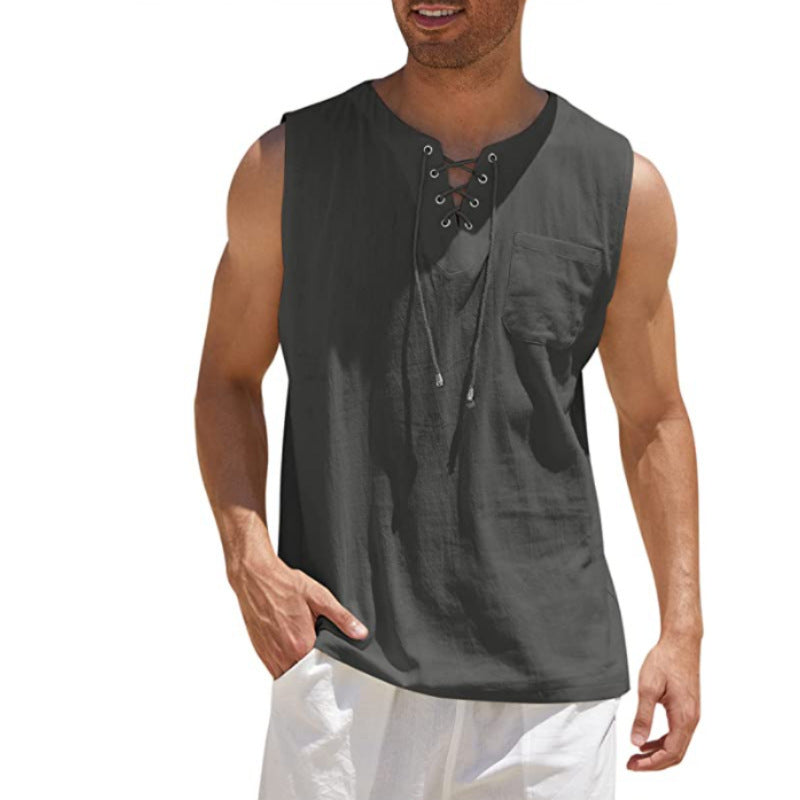 Men’s Summer Tank Vest – Shirt Collar Tie Short Sleeve T-Shirt | Multiple Colors