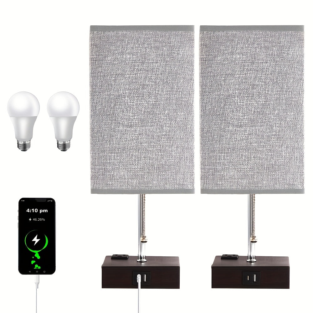 LumaTouch | Touch Table Lamp with USB Outlet and Fabric Shade Bedside Decor