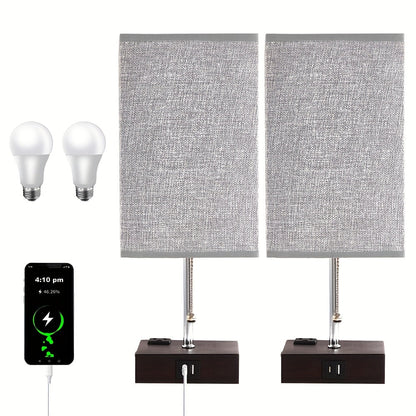 LumaTouch | Touch Table Lamp with USB Outlet and Fabric Shade Bedside Decor