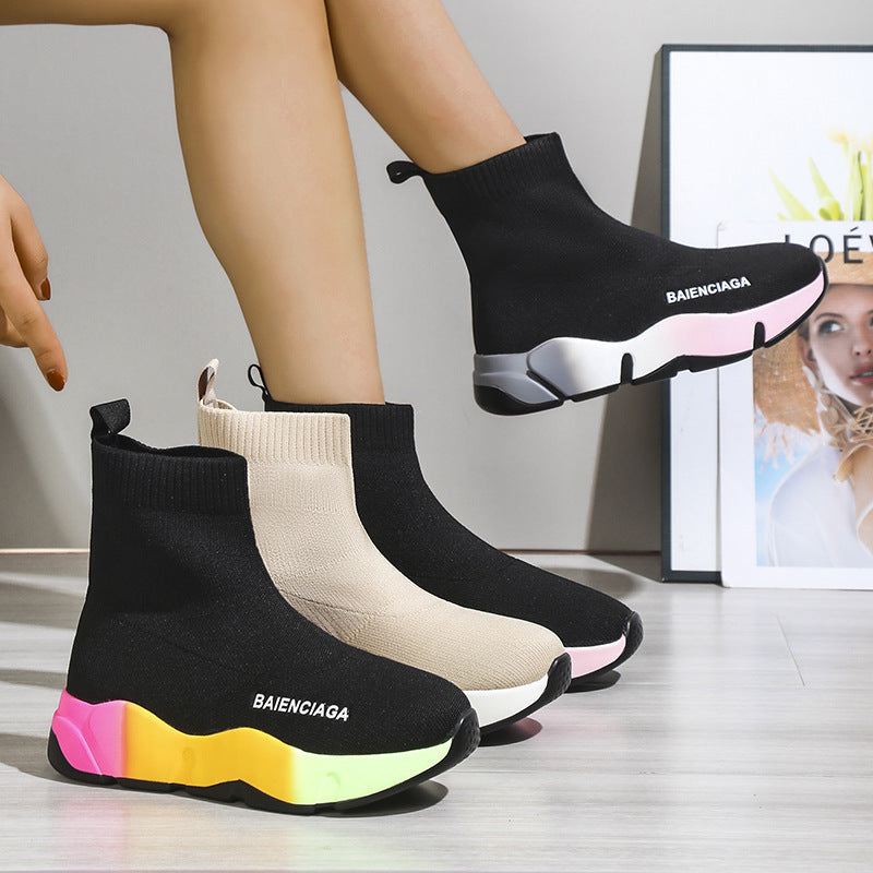 Black Sock Boots Platform Shoes