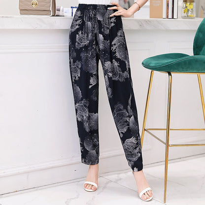 Bloomers en Coton et Lin Fleuris Rouge Vif et Bleu | Pantalon Maternité Grande Taille Respirant Confortable Taille Haute