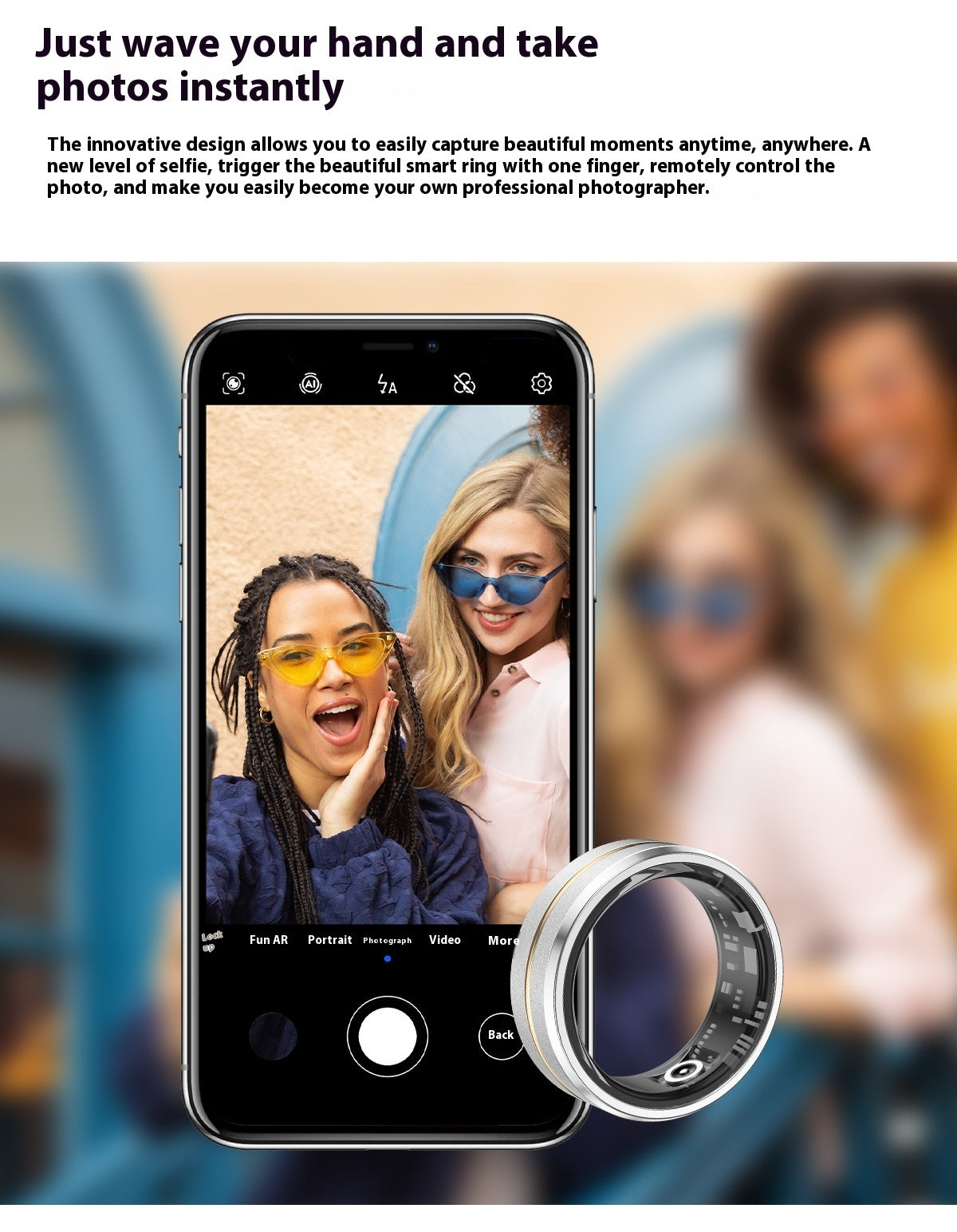 Bague connectée 2024 pour hommes et femmes, surveillance de la fréquence cardiaque et de l'oxygène sanguin, modes multisports, étanche IP68, pour Android et iOS