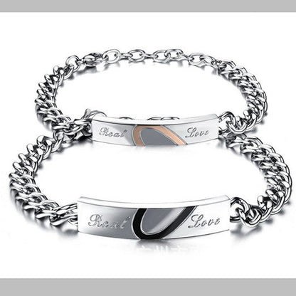 Fashion Love Black Rose Gold Peach Heart Couple Bracelet