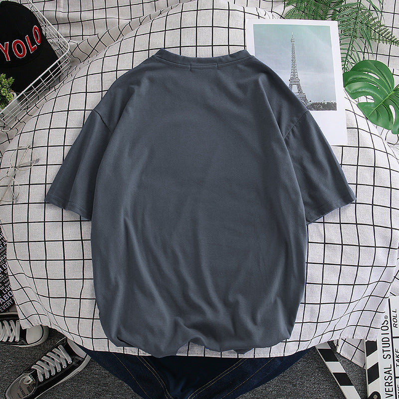 Hong Kong Style Men’s Solid T-Shirt – Loose Mid-Sleeve | S–5XL