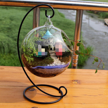 Vase en verre créatif à suspendre en fer forgé