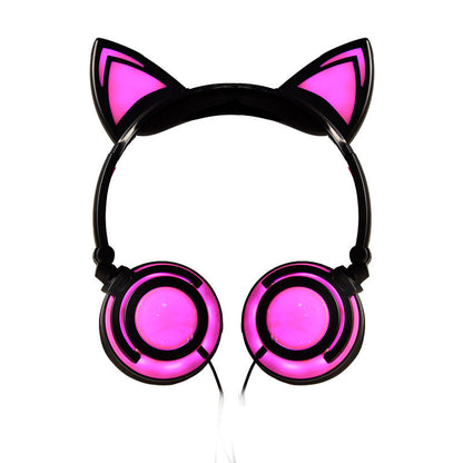 Cat ear head-mounted luminous foldable mobile phone music headset