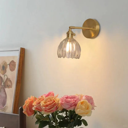Aplique de Pared Clásico de 1 Luz con Pantalla de Cristal Tulipán de Latón Vintage