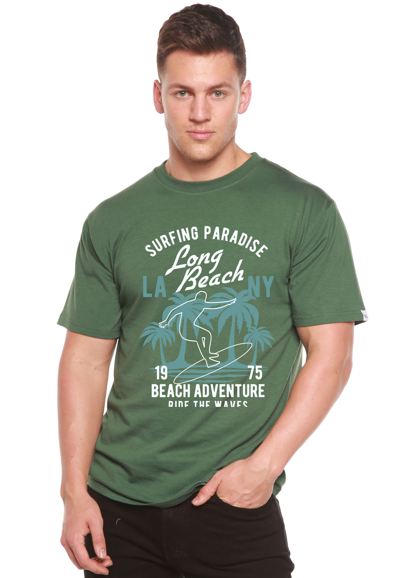 T-shirt graphique à manches courtes en viscose de bambou et coton biologique pour homme Beach Adventure
