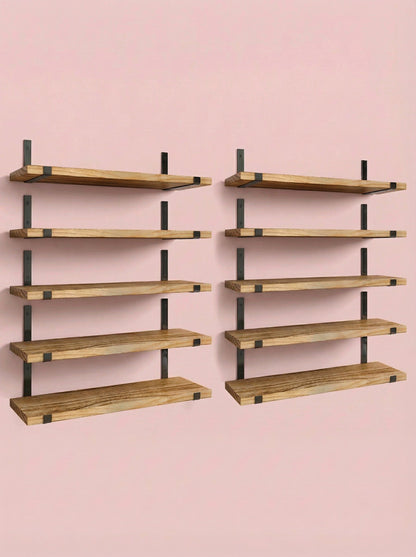 Wood Wall Shelves 15.8” with Metal Brackets – Rustic Floating Shelves | 5/8 Pack