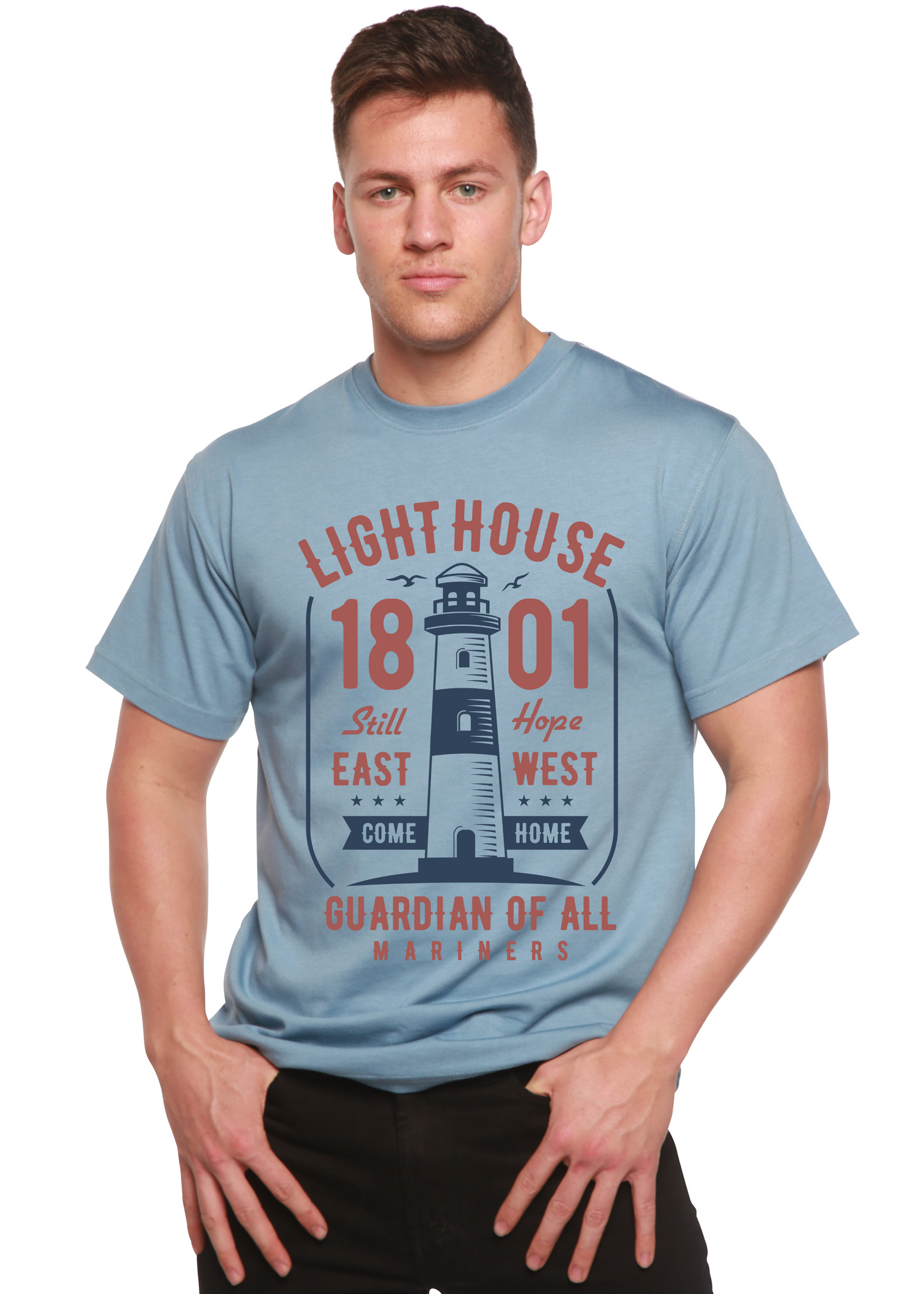 Camiseta gráfica de manga corta Lighthouse para hombre de viscosa de bambú/algodón orgánico