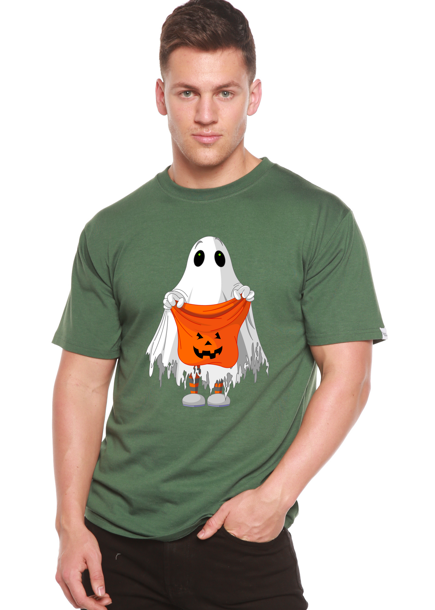 Camiseta Gráfica de Manga Corta para Hombre "Boo Halloween" de Viscosa de Bambú/Algodón Orgánico