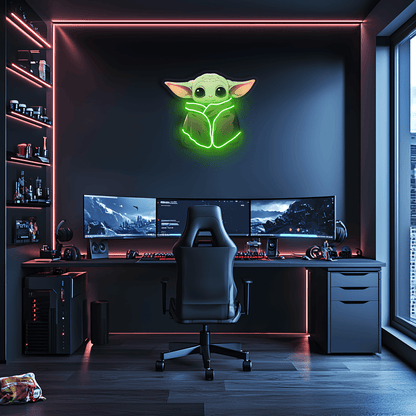 Yoda Neon Sign, Uv Print Neon, Start Wars Wall Decor, Yoda Uv Print Neon Sign