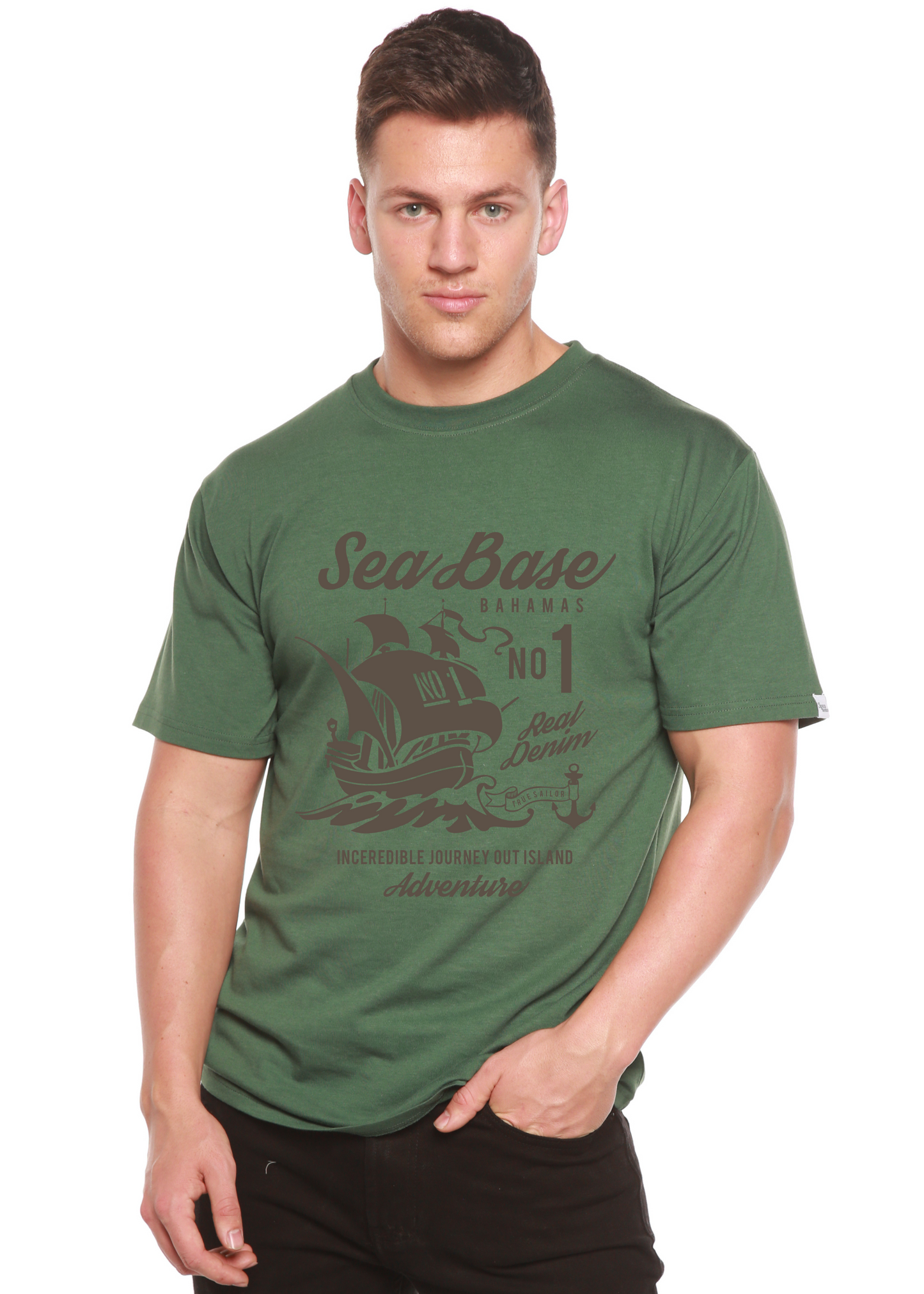 T-shirt à manches courtes Sea Base Spun Bamboo® en viscose de bambou/coton biologique pour homme avec motif graphique