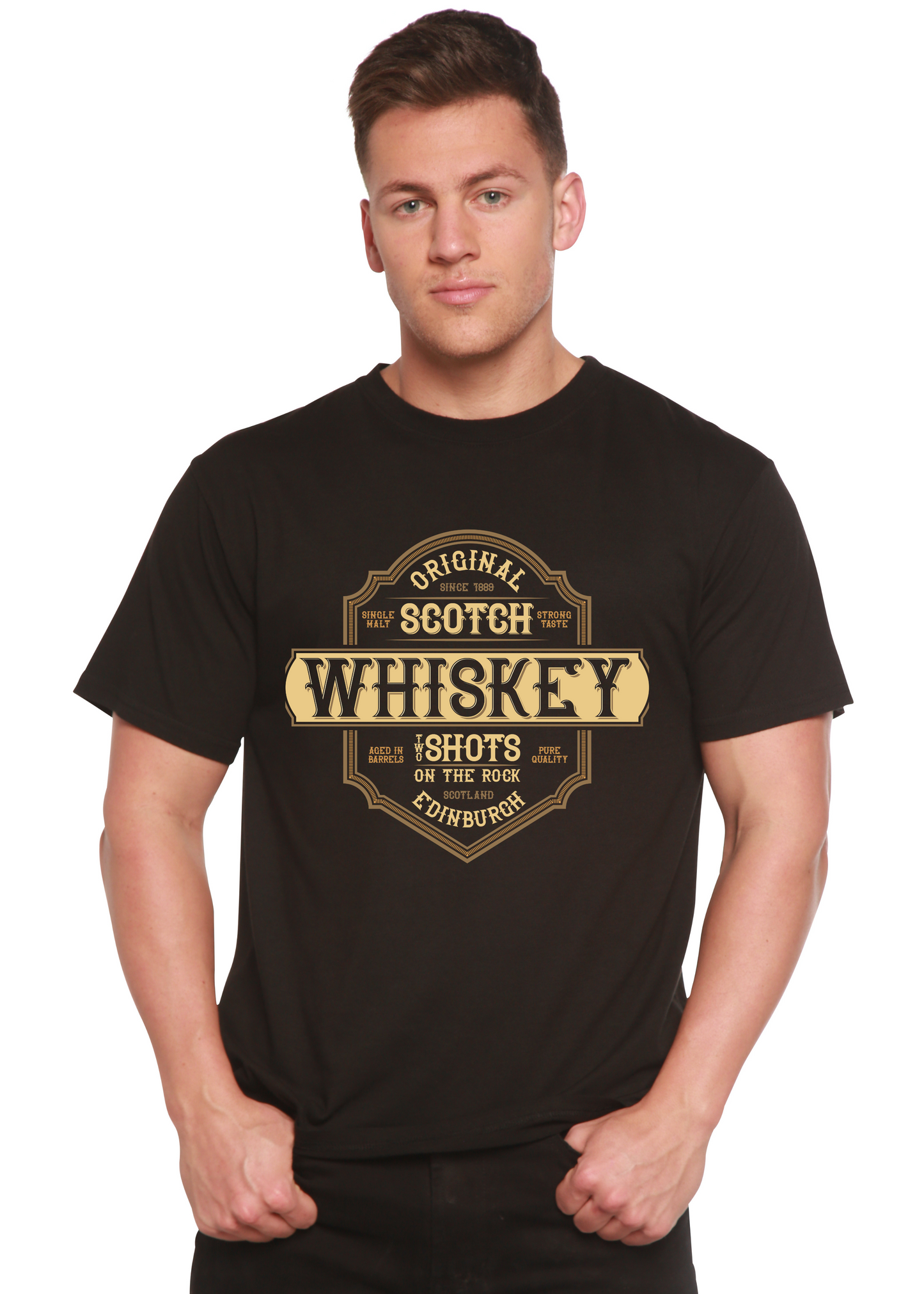 T-shirt graphique à manches courtes en viscose de bambou et coton bio pour homme Whiskey