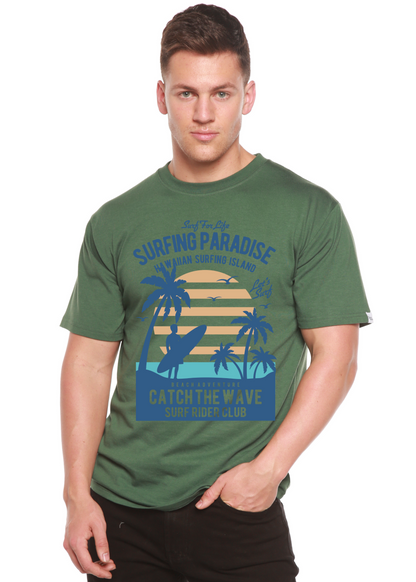 T-shirt graphique à manches courtes en viscose de bambou et coton biologique Spun Bamboo® "Surfing Paradis" pour homme