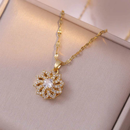 Titanium Steel Rotating Daisy Necklace – Stylish Pendant Jewelry for Women’s Daily and Party Wear