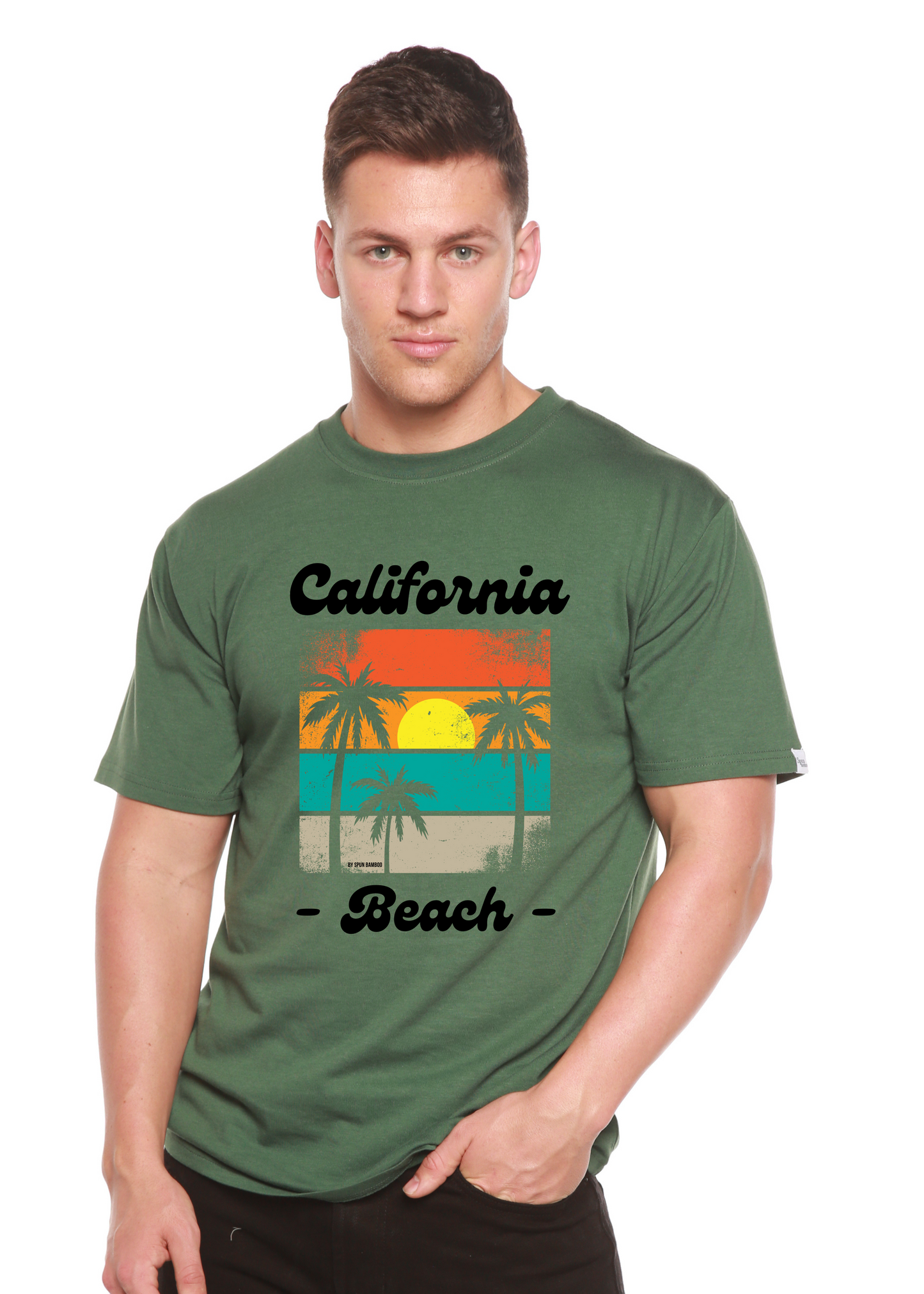 T-shirt à manches courtes unisexe en bambou/viscose et coton biologique California Beach avec motif