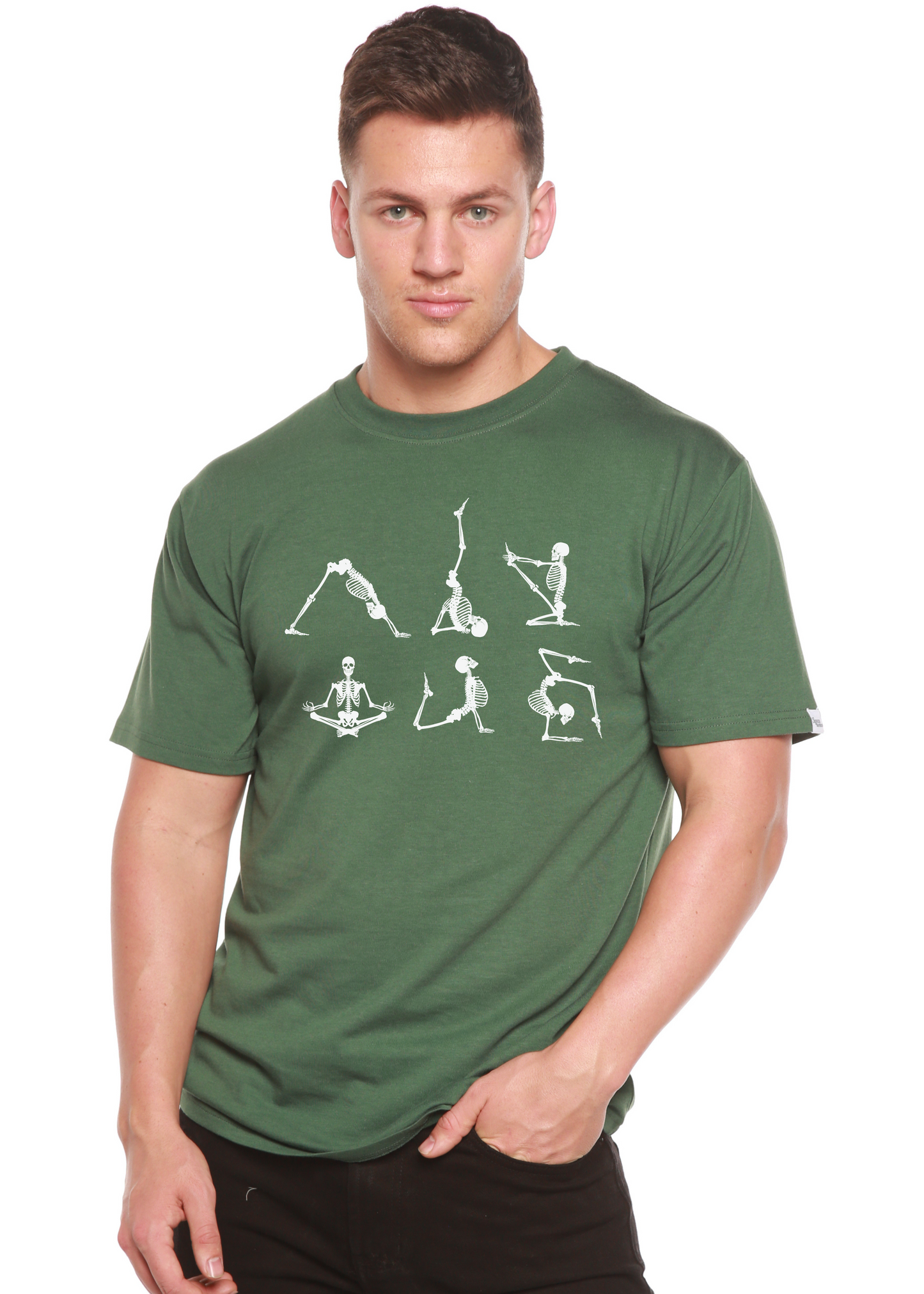 T-shirt graphique à manches courtes pour homme en bambou, viscose et coton biologique avec squelette d'Halloween Namaste
