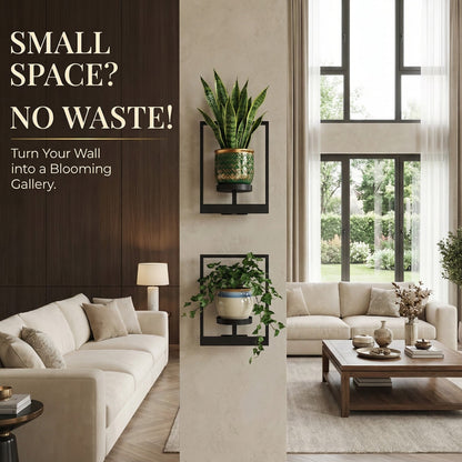 Metal Wall Frame Set with Shelf, Window-Style Holder for Small Pots & Home Decor
