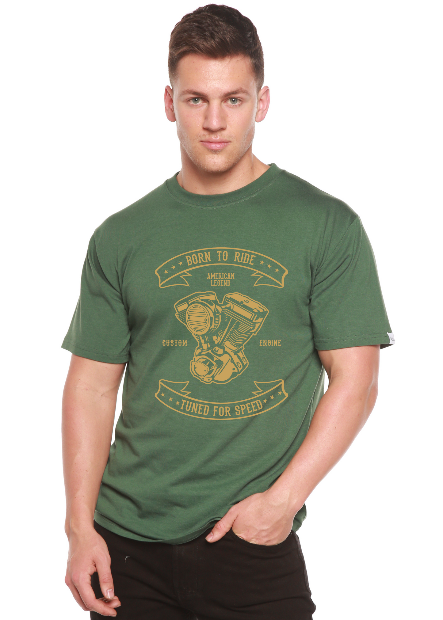 Camiseta Gráfica de Manga Corta para Hombre "Born To Ride" de Viscosa de Bambú/Algodón Orgánico