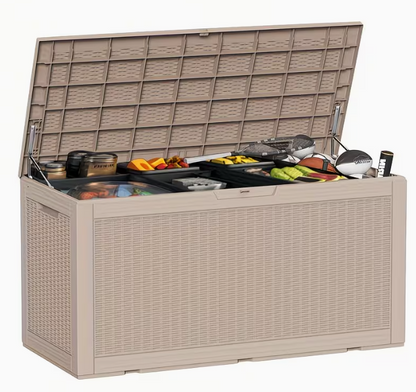 75 Gallon Heavy-Duty Outdoor Deck Box – Waterproof Patio Storage Box with Hinged Lid, Lockable & Easy Assembly