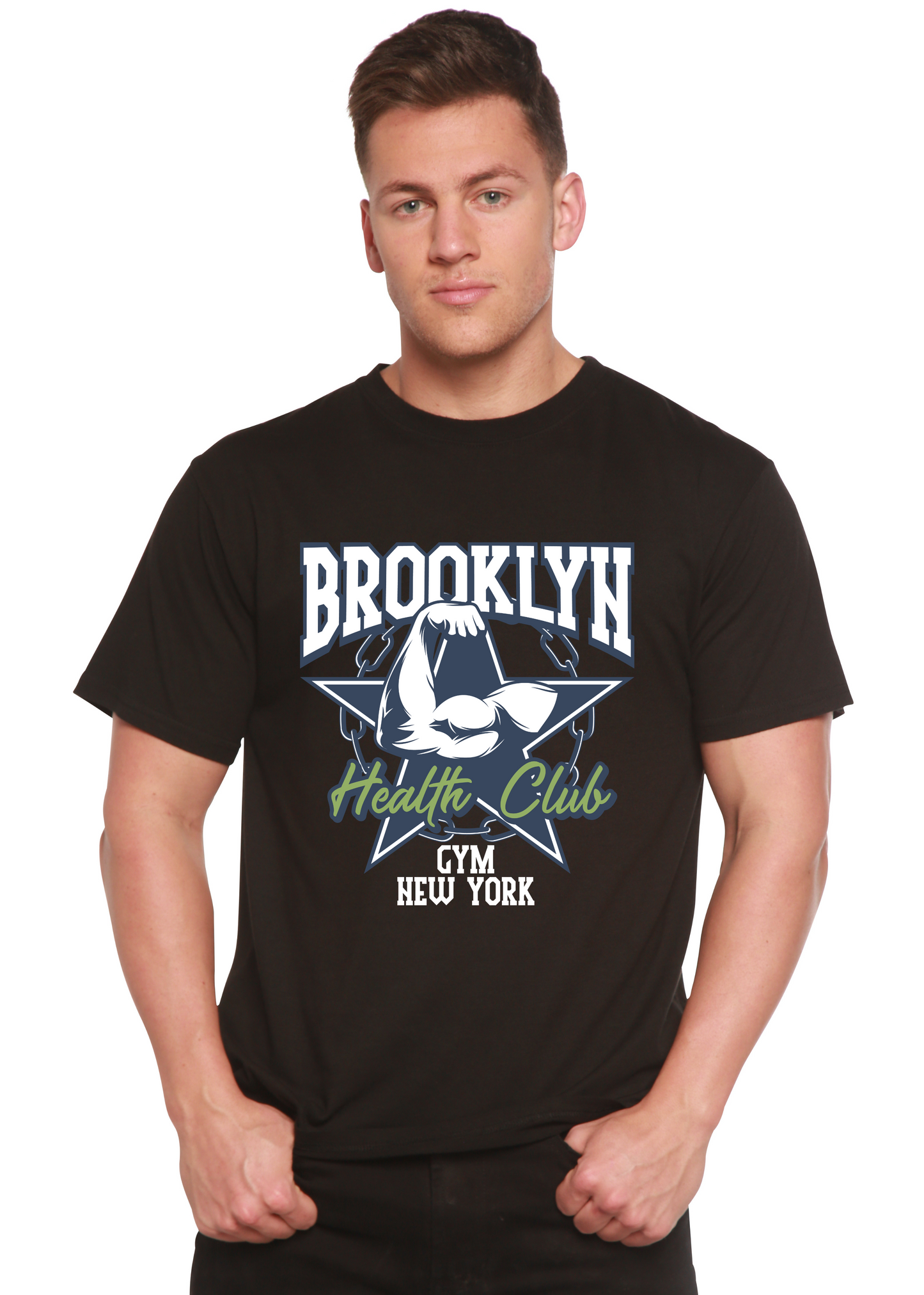 T-shirt graphique à manches courtes en viscose de bambou/coton biologique pour homme Brooklyn Health Club