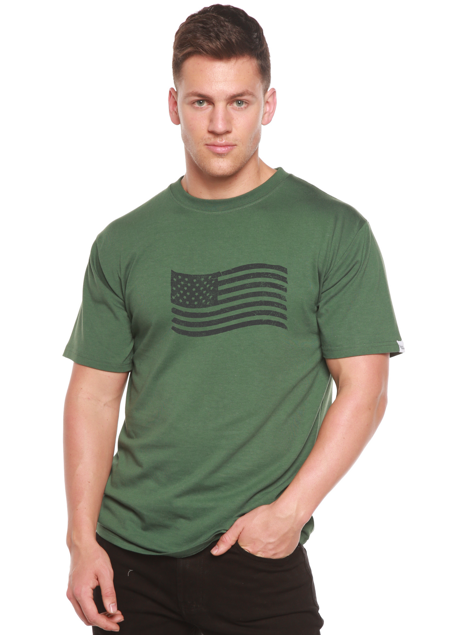 T-shirt à manches courtes en bambou pour homme avec drapeau américain