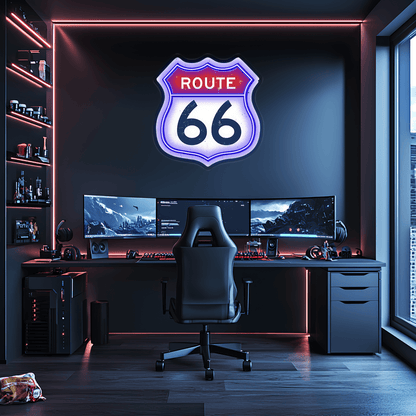 Route 66  Plexiglass Neon Art, Route 66   Neon Sign, Neon Light Sign, Neon Wall Art
