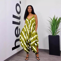 European And American Positioning Printing Fashion Loose Sleeveless Split Jumpsuit