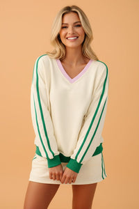 Colorblock Ribbed V-Neck & Skort Athleisure Set