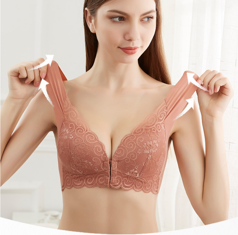 Comfortable Plus Size Backless Bra Lace Push Up Front Closure Bra