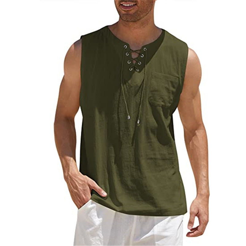 Men’s Summer Tank Vest – Shirt Collar Tie Short Sleeve T-Shirt | Multiple Colors