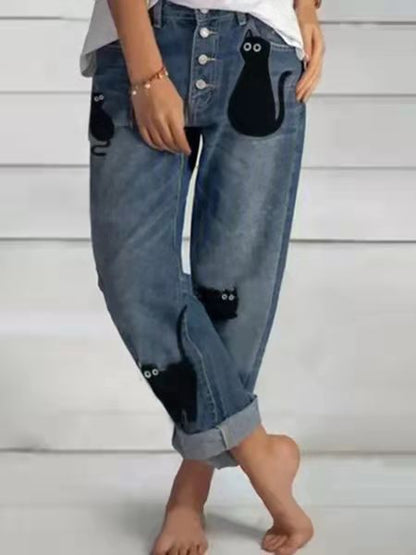 New Jeans Loose Leisure All-matching Simple And Thin Half-length Pants Straight-leg Pants Women