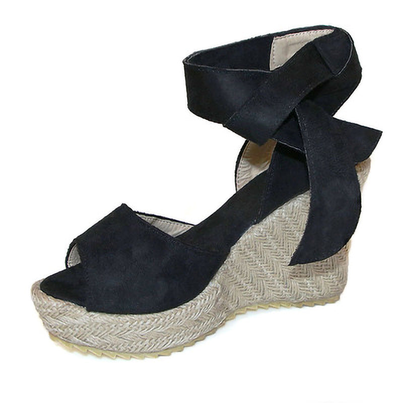Sandalias de cuña de tacón para mujer de talla grande con cordones de comercio exterior