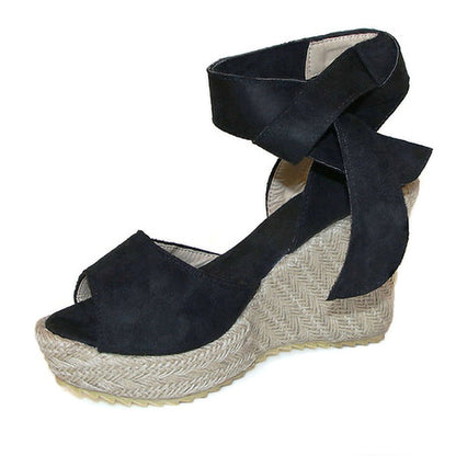 Sandalias de cuña de tacón para mujer de talla grande con cordones de comercio exterior