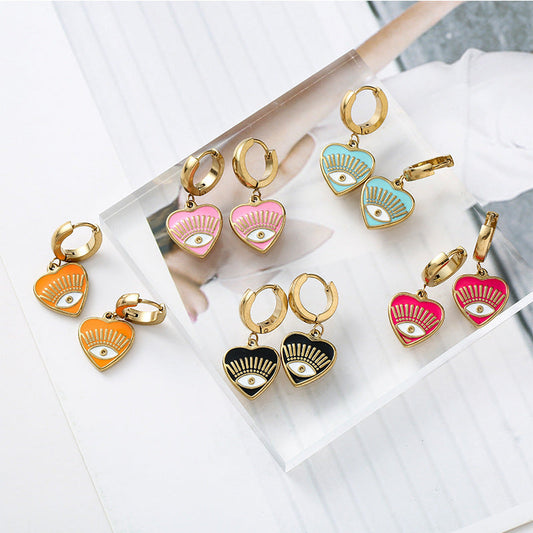 Pendientes de Ojo con Corazones, Novedosos y Personalizados, Estilo Goteo, para Mujer