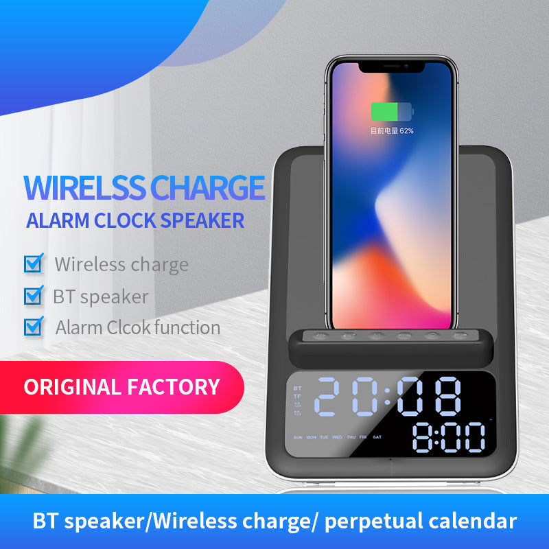 Réveil avec haut-parleur Bluetooth et support de téléphone pour chargeur sans fil