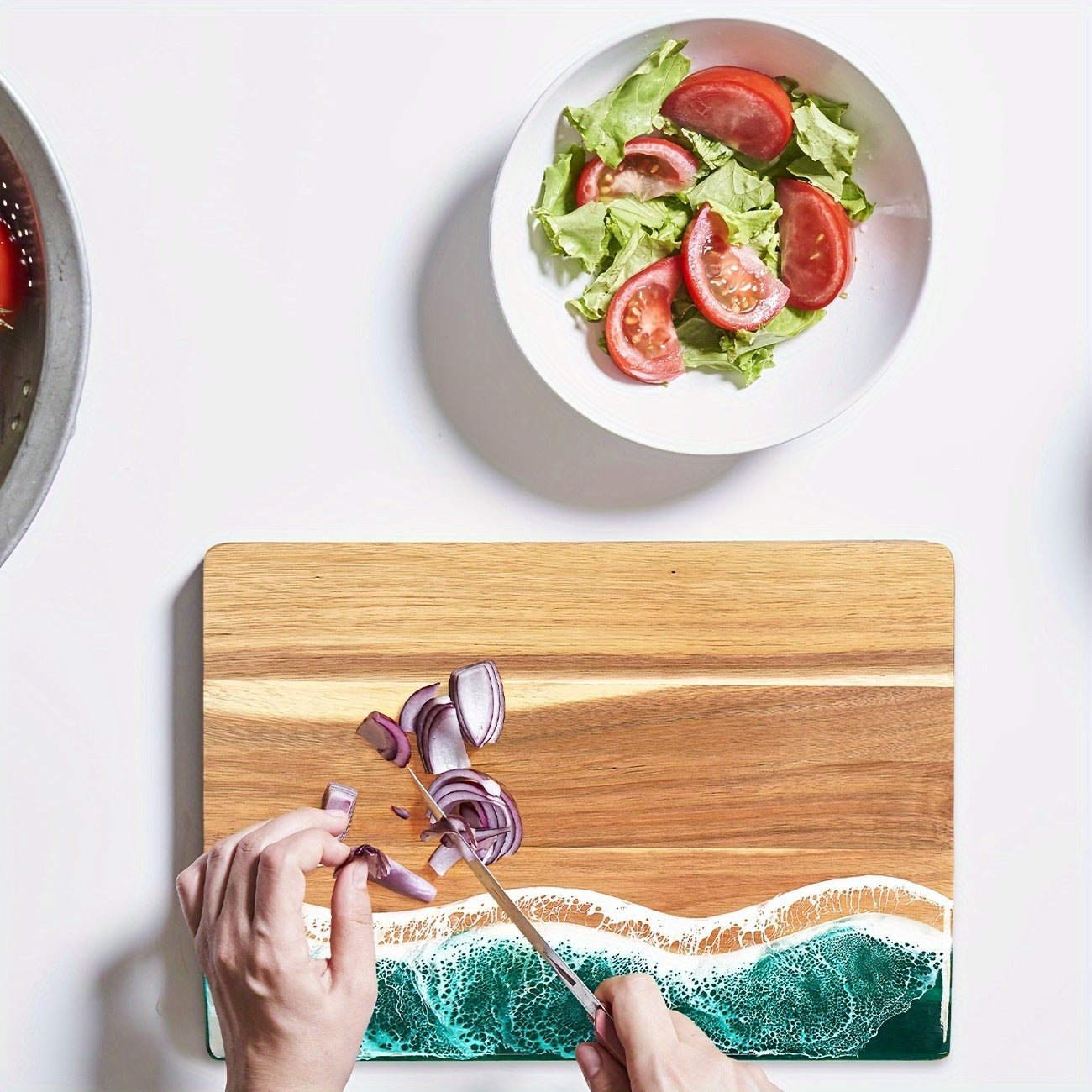 Acacia Wood Resin Wave Cutting Board Ocean River Serving Tray 46x23cm