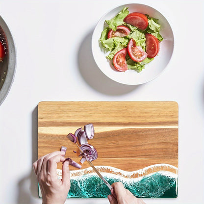 Acacia Wood Resin Wave Cutting Board Ocean River Serving Tray 46x23cm