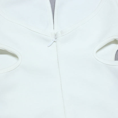 Vestido de Noche Blanco con Espalda en V Profunda para Mujer de Verano