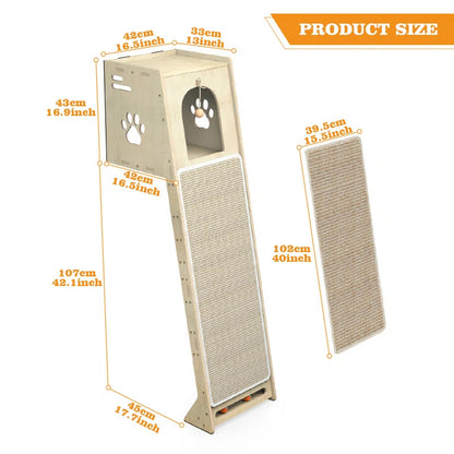 Luxury Wall-Leaning Cat Climbing Tower — Modern Cat Climber with Scratching Mat & Perch